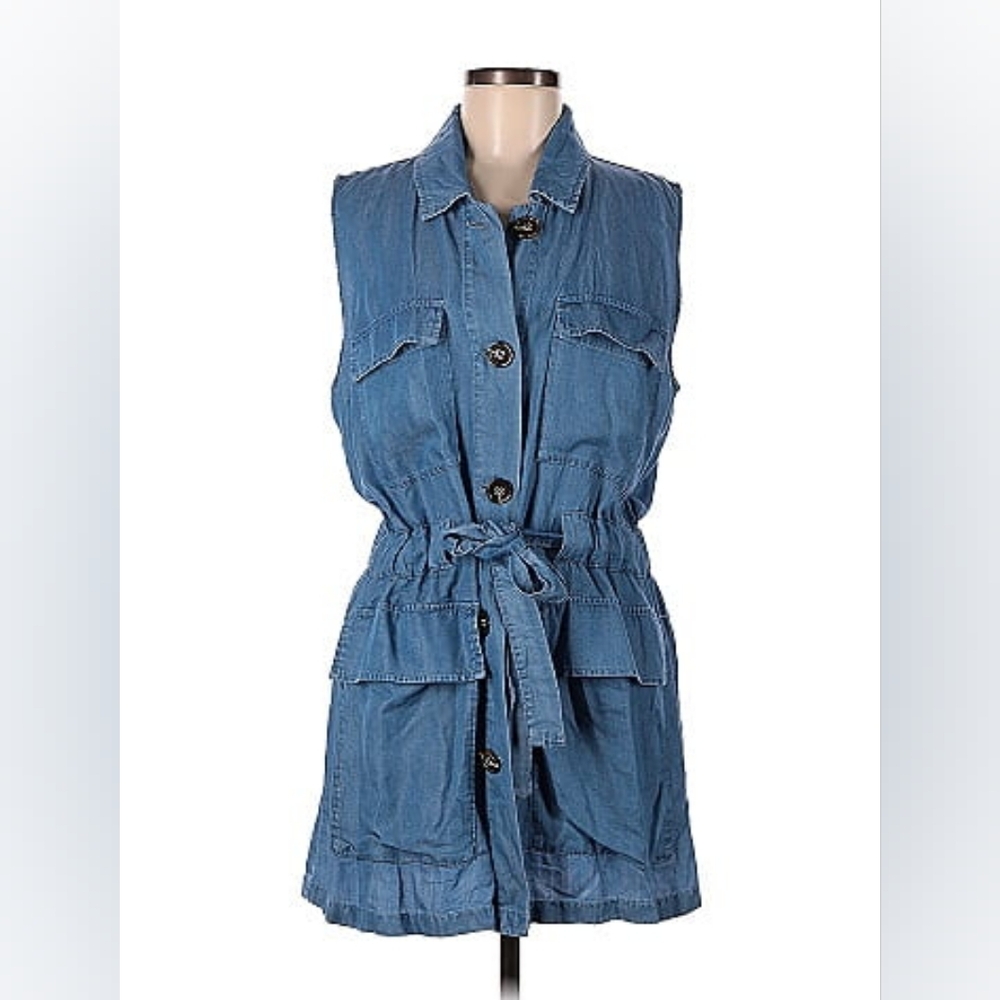 NWT! Marc New York Tencel Chambray Denim Sleeveless Tie Waist Dress - Picture 2 of 12